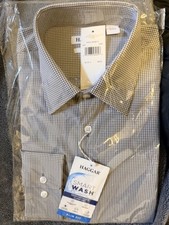 Haggar Smart Wash Slim Fit Dress Shirt Mens 15.5 34/35 Gray Gingham NWT picture