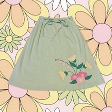 Vintage 60s Mint Green Wrap Skirt With Embroidered Floral Design S/M picture