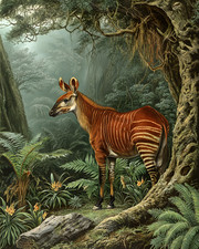 Okapi Within a Forest While Standing Featuring Striped Markings Art/343350987 picture
