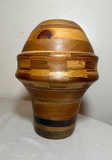 Unusual vintage handmade modernist  turned natural wood artisan vase sculpture picture