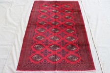 4x6ft Vintage Afghan Turkmen Rug, Hand Knotted Wool Red Bukhara Gul Tribal Carpe picture