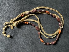 Vintage Miriam Haskell Signed 3-Strand Necklace Brown And Gold Tone Neck picture