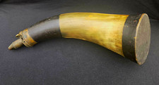 Antique 19th Century Bovine Powder Horn with turnedBrass Sout Nozzle. picture