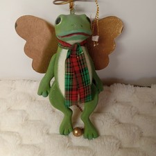 Vintage RUSS BERRIE Frog Angel Pull Toy Christmas Good Luck Ornament Phillipines picture