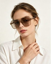 Saint Laurent SL545 Sunglasses Beige Gold Aviator Frame Light Lens 58-16-145 picture
