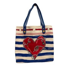 Brighton Striped Love Tote Women Large Red White Blue NWT Heart Nautical picture