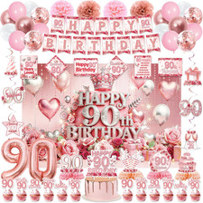 90Th Birthday Decorations for Women, Pink Rose Gold Flower 90 Years Old Party picture