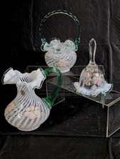 Fenton Meadow Beauty 3-Piece Art Glass Set Pitcher Basket & Bell Signed/Sticker picture