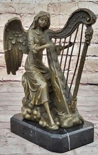 Auguste Moreau Heavenly Angel Harp Bronze Sculpture: Home Office Music Decor Art picture