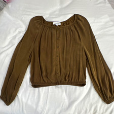Bella Dahl Women's Olive Solid Button Front Long Sleeve Blouse S Cupro Rayon picture