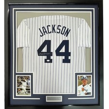 Framed Signed Reggie Jackson 35x39 New York Pinstripe Jersey JSA COA picture