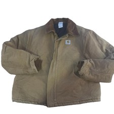 Carhartt Arctic Jacket BRN Quilt Large Vintage Distressed Corduroy Collar J165 picture