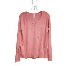 Ideology Womens Floral Long Sleeve Top Pink Keyhole Neck Thumbhole Small NEW picture