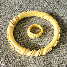 VTG Japanese Carved Bangle Bracelet & Matching Ring 7 w/ Brass-Ivory/Celluloid?  picture