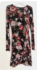 Vintage Material Girl. Sold Out Black Floral Long Sleeve Mini Dress Ruffle Sm picture