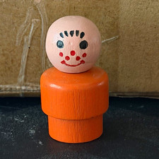 Vintage Fisher-Price Little People Wooden Boy Figure Orange Body Bald HTF Whoops picture