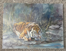 Original Oil Painting Crouching Tiger Water Landscape Susan Mink Colclough 24x18 picture