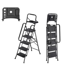 Uimoso 5 Step Ladder Steel Folding Wide Anti-Slip Tool Tray Dual Handrails picture