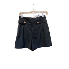 NWT Zara Black High Waisted Tailored Shorts Gold Crest Buttons XS picture