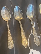 3 Antique Souvenir Spoons Chicago 1893 Olympia WA Figural Ornate Silverplate picture