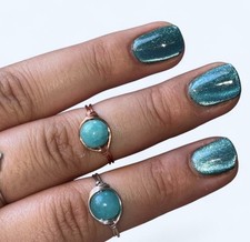 1pc Handmade wire wrapped blue teal dyed quartz crystal gemstone ring picture