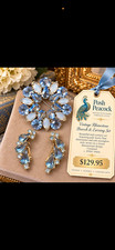 Vintage 1950s Unsigned Blue Rhinestone Wreath Brooch Pin Prong Set picture