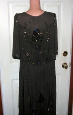 Antique 20's-30's Ladies Black Silk Beaded Dress/Blouson Top..Medium picture