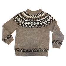 Vintage Icelandic 100% Wool Fair Isle Yoke Sweater Brown Hand Knit Hilda Ltd picture