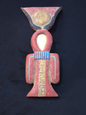Ancient Egyptian Antiques Knot of Isis Tyet Amulet Red Blue Gold Painted Symbol picture