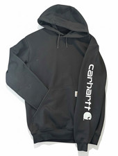 Carhartt Men's Black Pullover Hoodie S Loose Fit Fleece Cotton Blend Logo picture
