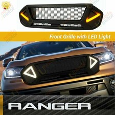 Fits 2019-2021 Ford Ranger Monster style Black Front Grille LED DRL Amber Lights picture