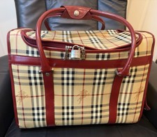 BURBERRY Nova Check Pet Dog Cat Travel Tote Carrier Bag Cinnamon leather trim picture