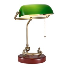 Vintage Green Bankers Lamp with Solid Wood Base and Pull Chain Switch picture