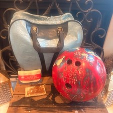 RARE 1970s Vintage Brunswick Bowling Set 10.2lb Red Marble V.I.P. 300 Ball & Bag picture