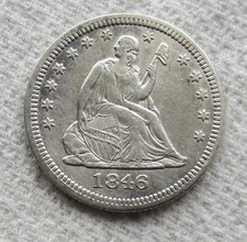 1846 Seated Liberty Silver Quarter Rare Early Key Date Philadelphia  AU Cleaned picture