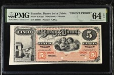 1880 Ecuador 5 Pesos P-S262p1 PMG 64 EPQ FRONT PROOF, ONLY 2 GRADED BY PMG picture