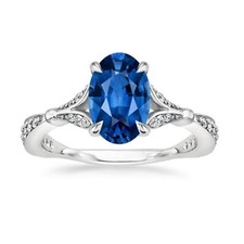 2.56 Ct Natural Sapphire Diamond Engagement Ring 14K Solid White Gold Size 5 picture