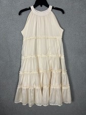Girls Ivory Sleeveless Dress Halter Neck Off Shoulder Ruffled Hem Beige 12Y NWOT picture