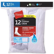 (12-Pair Pack) Hanes Men's Double Tough Crew Socks(Shoes Size 12-14)Great Price. picture