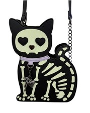 Betsey Johnson Black Cat Skeleton Purse Glow In The Dark Halloween Crossbody Bag picture