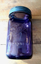 Antique Zinc Ring BALL Quart PURPLE Mason Jar  WIDE MOUTH  ~ Glass Lid picture