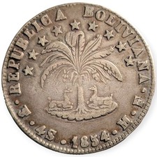 1854 PTS M.F. Bolivia Silver 4 Soles Potosi Mint Simon Bolivar 4S Coin 9L picture