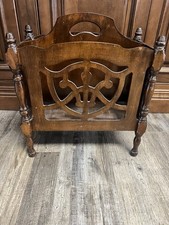 Vintage 1940s Mahogany Wood Magazine Rack Canterbury Stand Carved Scrollwork picture