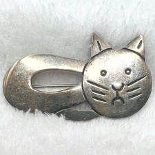 Taxco Mexico Sterling Silver Cat Brooch Kitten Feline TF55 BP3282 2.25X1.25