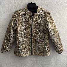 Chicos Womans Full Zip Reversable Jacket Cheetah Print Medium 1 Polyester Long picture