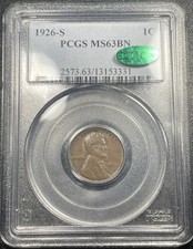 1926 S Lincoln Wheat Cent 1c PCGS MS63 CAC BN Brown picture