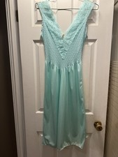 Petra Fashions nightgown Vintage Small Mint Green Pink Rosette Detail Nylon EUC picture