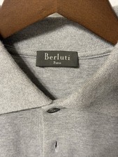 Berluti Men’s Gray Cotton Polo Shirt Leather Trim Pocket Made in Italy picture