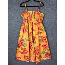 NEW Maurices Womens 2X Orange Floral Tropical Smocked Midi Dress picture