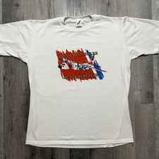 VTG US Coast Guard HC-130 Hercules White 90s Military Transport Aircraft T Shirt picture